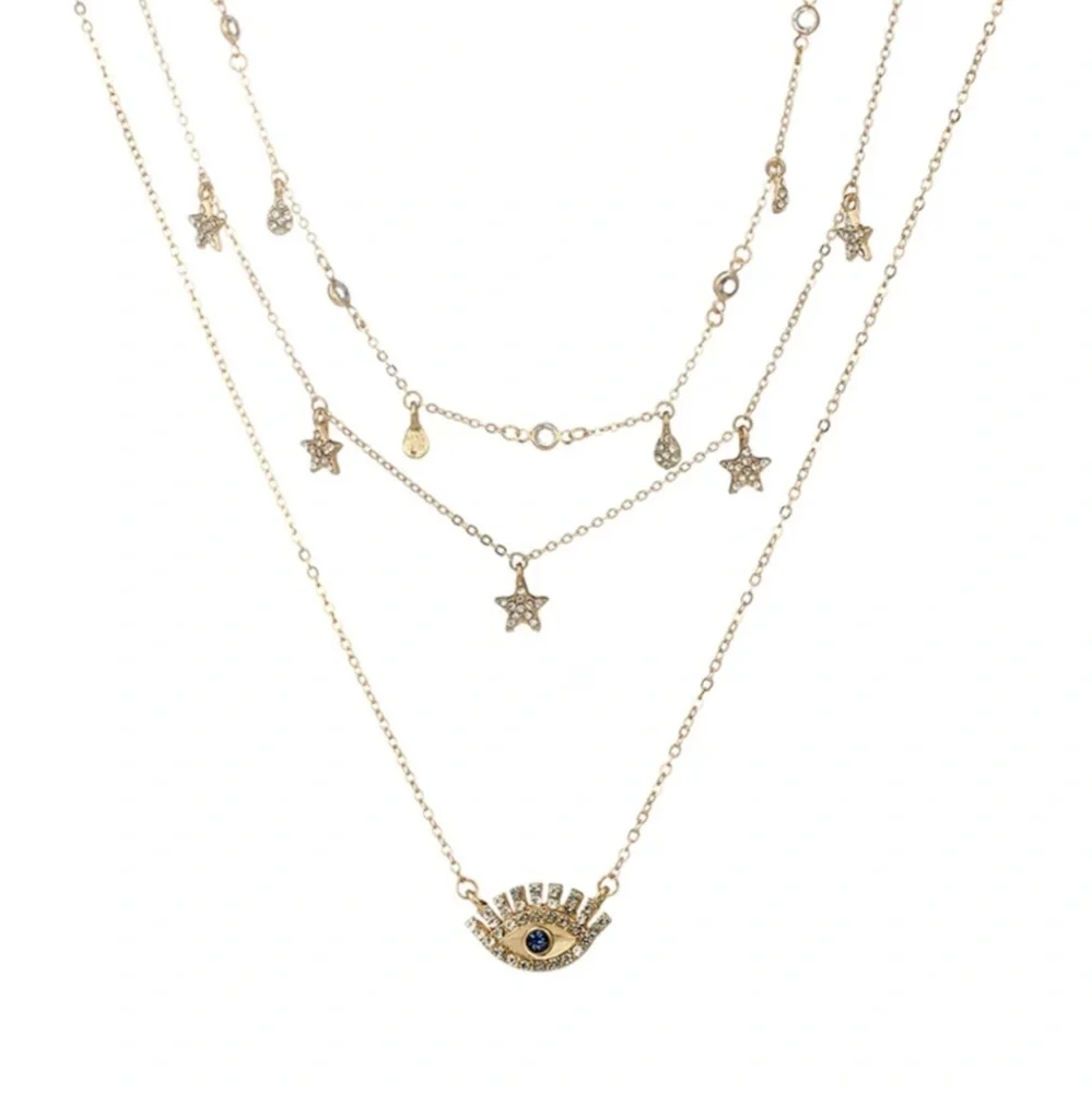 Gold Rhinestone Evil Eye Chain Necklace